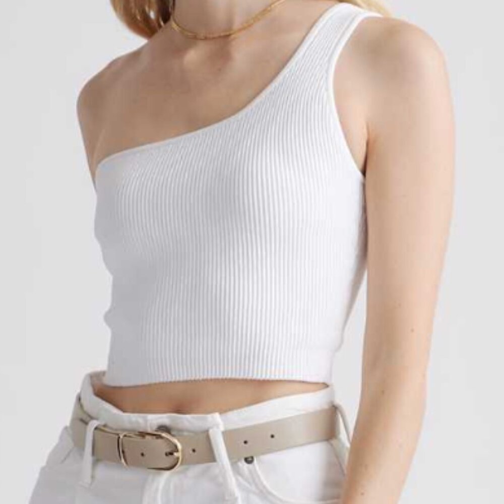 Cropped One Shoulder Sweater Knit Tank
